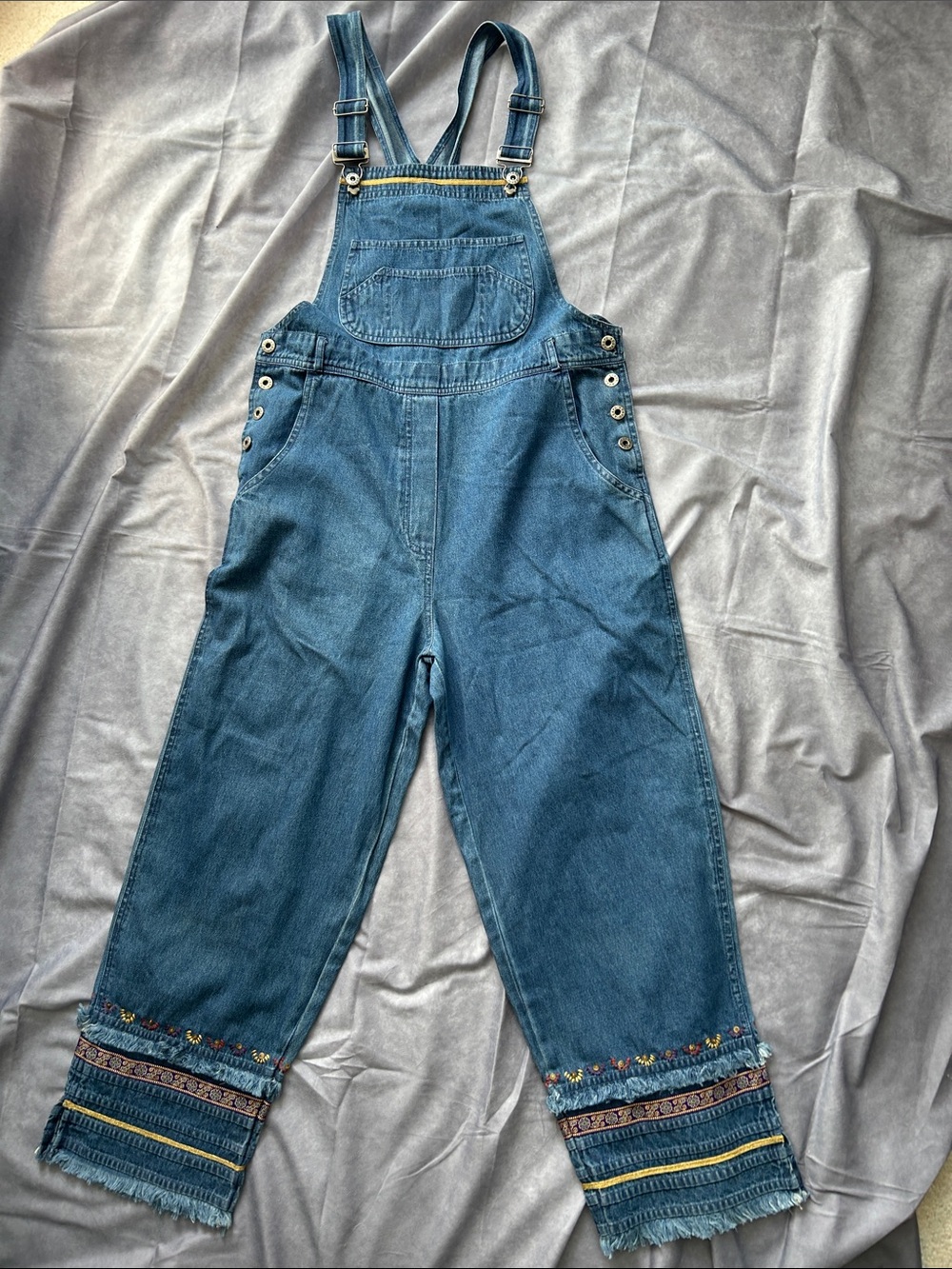 Asazy/Agapo Blue Denim Overalls with Embroidered Hem - Med